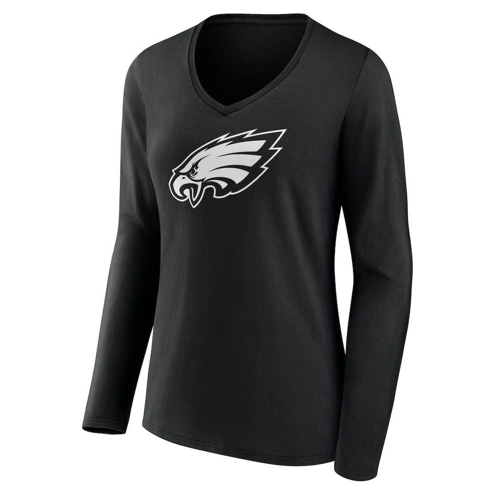 Philadelphia Eagles Women's Personalized Name & Number Monochrome Long Sleeve V-Neck T-Shirt Black | NFL