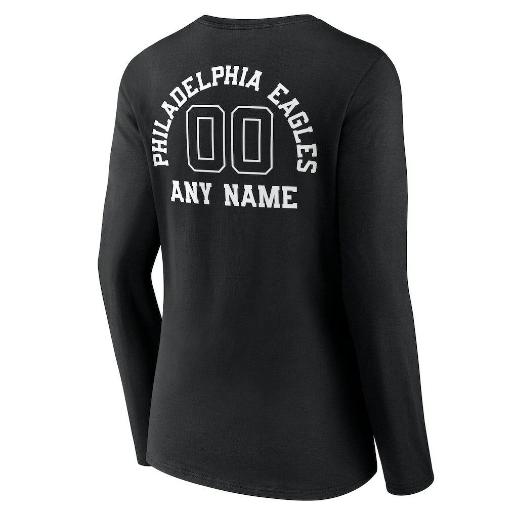 Philadelphia Eagles Women's Personalized Name & Number Monochrome Long Sleeve V-Neck T-Shirt Black | NFL