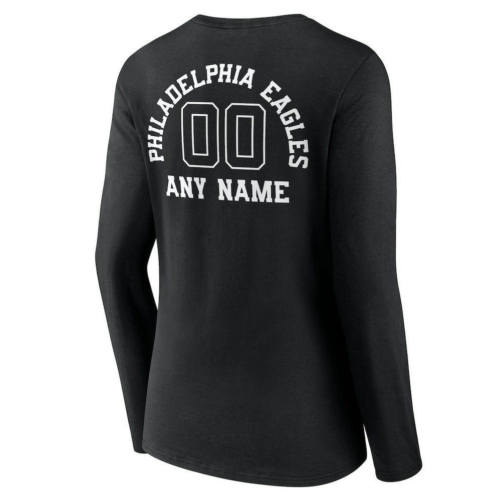 Philadelphia Eagles Women's Personalized Name & Number Monochrome Long Sleeve V-Neck T-Shirt Black | NFL