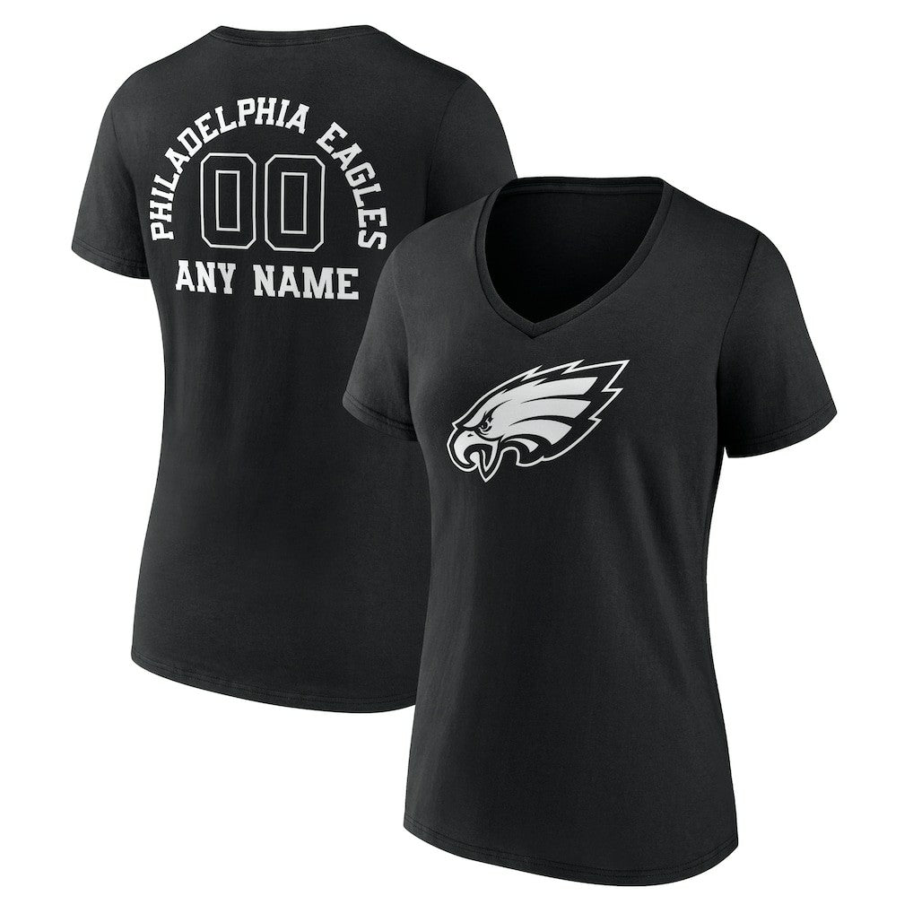 Philadelphia Eagles Women's Personalized Name & Number Monochrome V-Neck T-Shirt Black | NFL