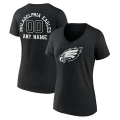 Philadelphia Eagles Women's Personalized Name & Number Monochrome V-Neck T-Shirt Black | NFL