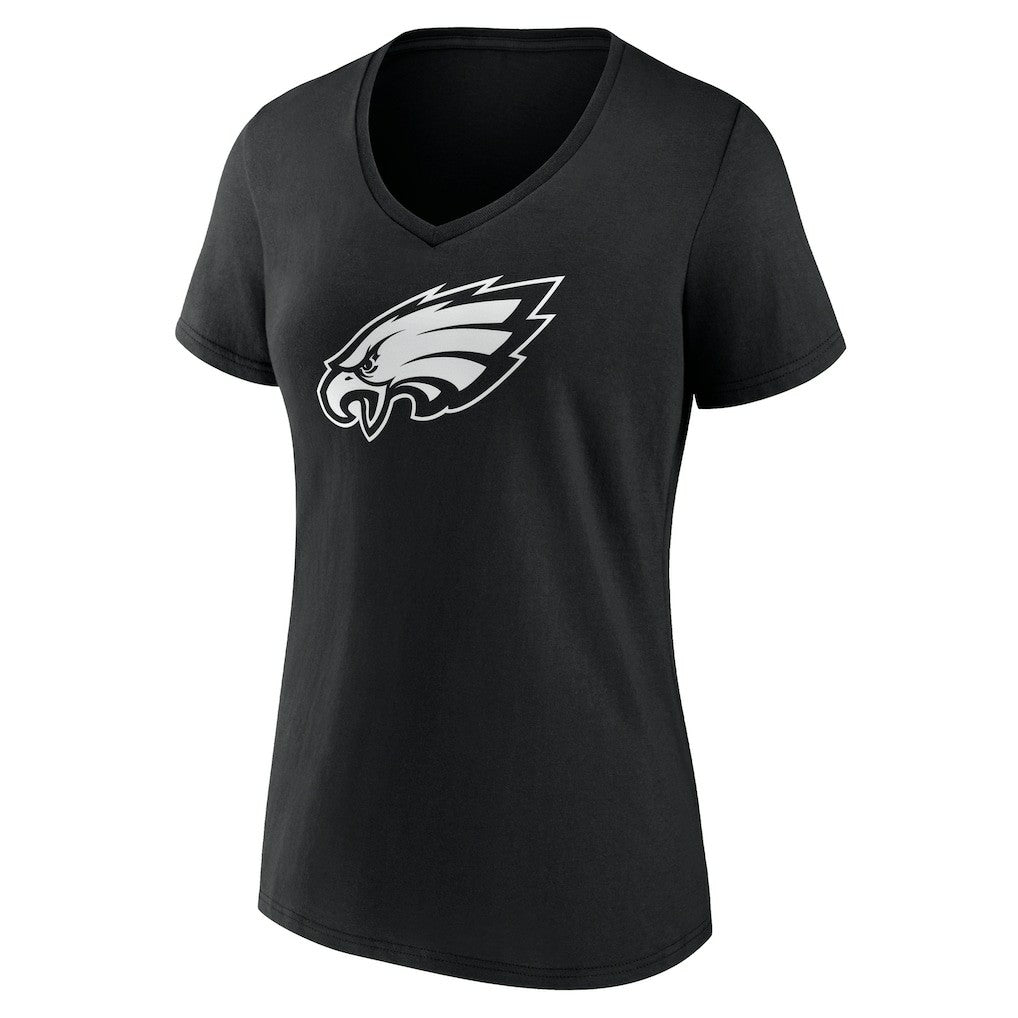 Philadelphia Eagles Women's Personalized Name & Number Monochrome V-Neck T-Shirt Black | NFL