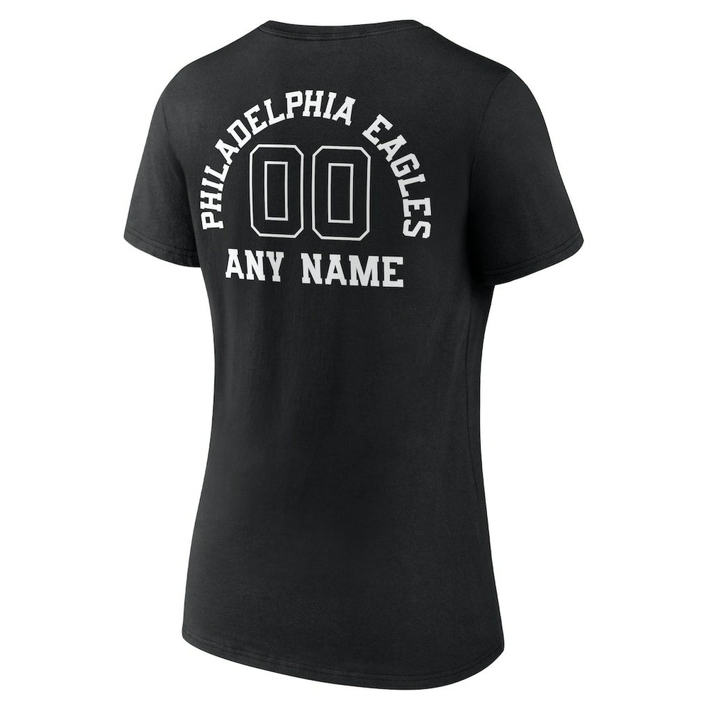 Philadelphia Eagles Women's Personalized Name & Number Monochrome V-Neck T-Shirt Black | NFL