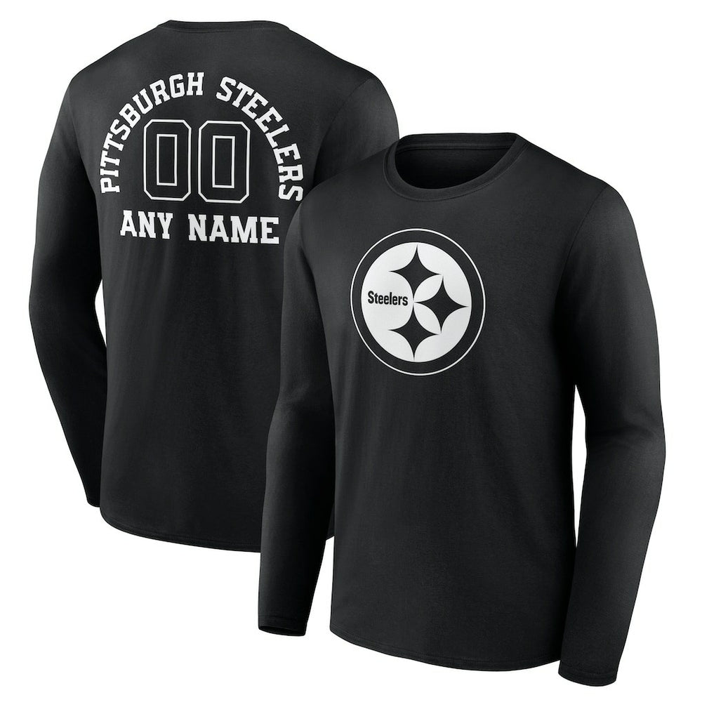 Pittsburgh Steelers Personalized Name & Number Monochrome Long Sleeve T-Shirt Black | NFL