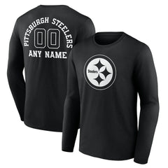 Pittsburgh Steelers Personalized Name & Number Monochrome Long Sleeve T-Shirt Black | NFL