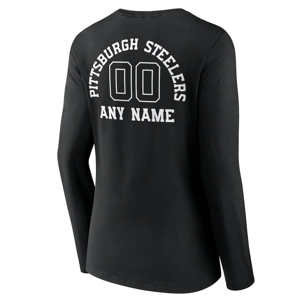 Pittsburgh Steelers Women's Personalized Name & Number Monochrome Long Sleeve V-Neck T-Shirt Black | NFL