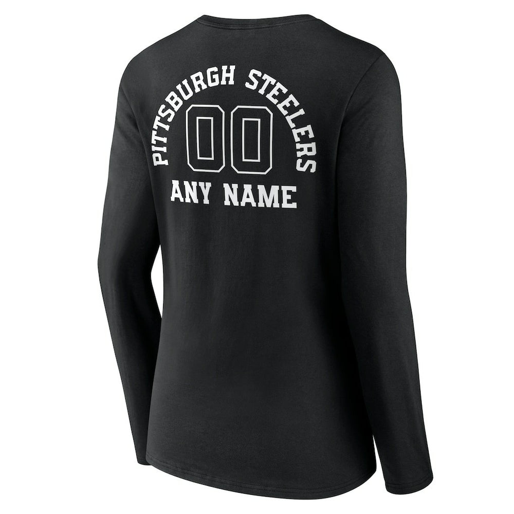 Pittsburgh Steelers Women's Personalized Name & Number Monochrome Long Sleeve V-Neck T-Shirt Black | NFL