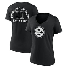 Pittsburgh Steelers Women's Personalized Name & Number Monochrome V-Neck T-Shirt Black | NFL