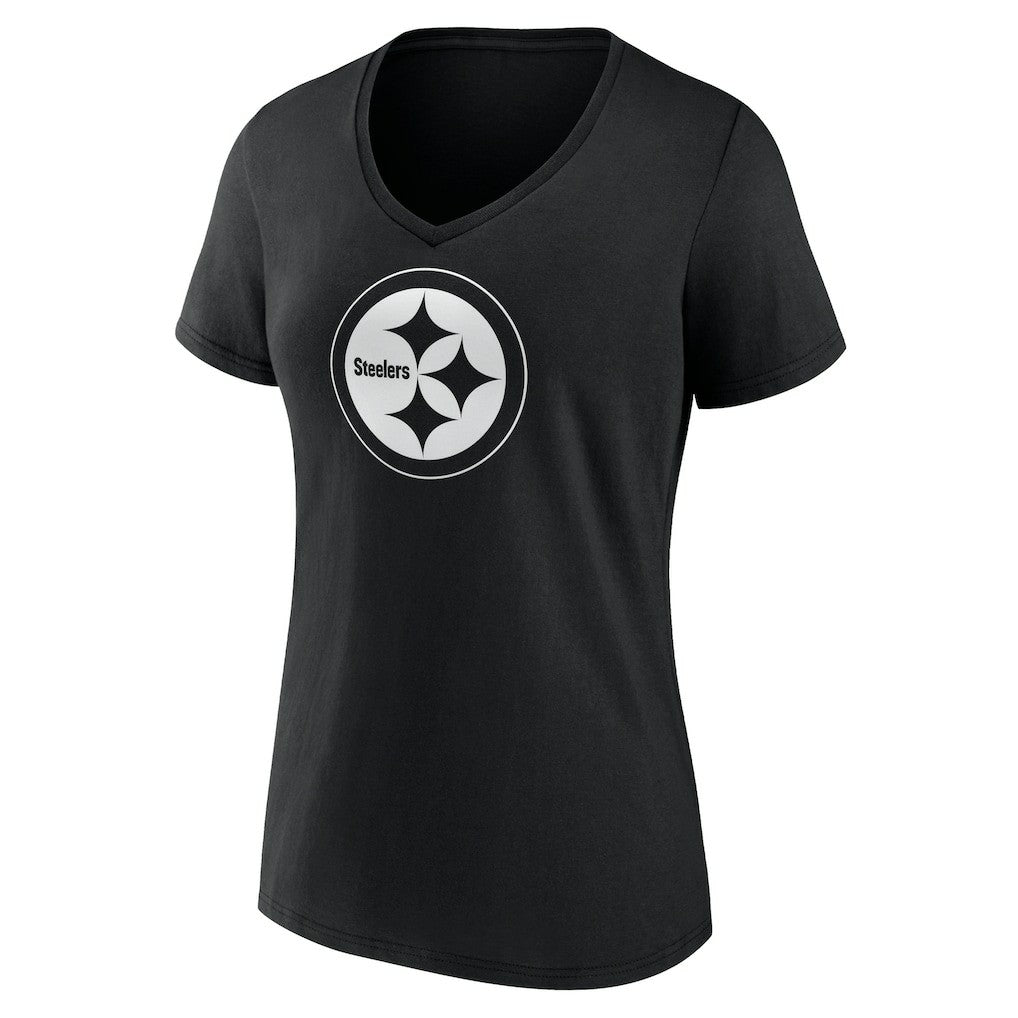 Pittsburgh Steelers Women's Personalized Name & Number Monochrome V-Neck T-Shirt Black | NFL