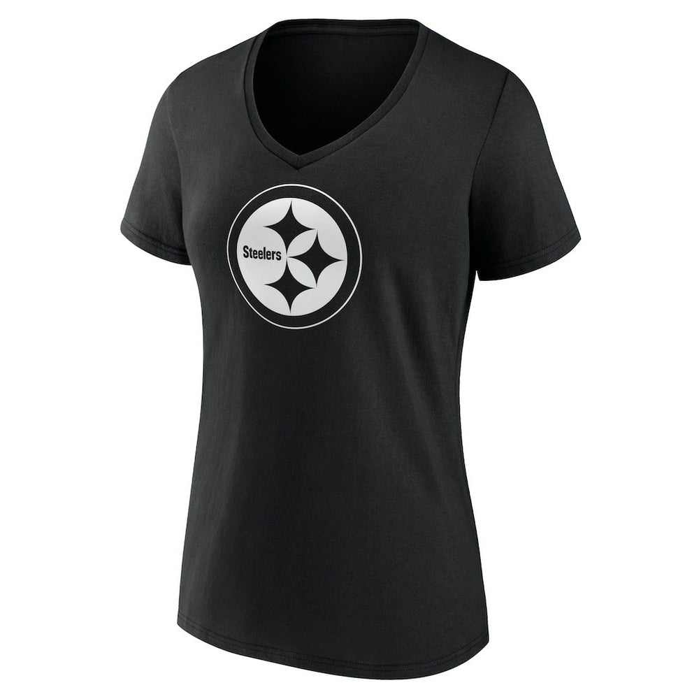 Pittsburgh Steelers Women's Personalized Name & Number Monochrome V-Neck T-Shirt Black | NFL