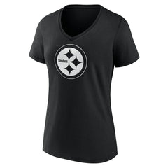 Pittsburgh Steelers Women's Personalized Name & Number Monochrome V-Neck T-Shirt Black | NFL