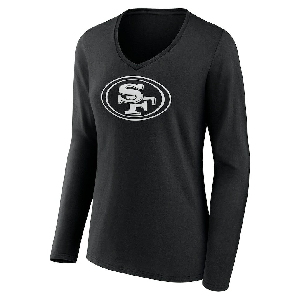 San Francisco 49ers Women's Personalized Name & Number Monochrome Long Sleeve V-Neck T-Shirt Black | NFL