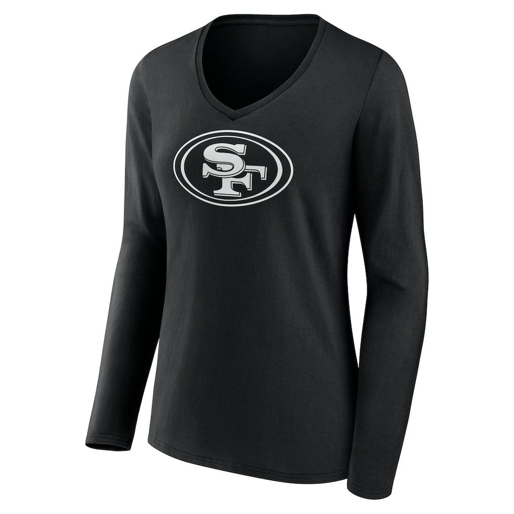 San Francisco 49ers Women's Personalized Name & Number Monochrome Long Sleeve V-Neck T-Shirt Black | NFL