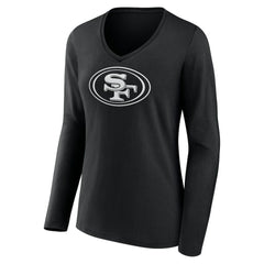 San Francisco 49ers Women's Personalized Name & Number Monochrome Long Sleeve V-Neck T-Shirt Black | NFL