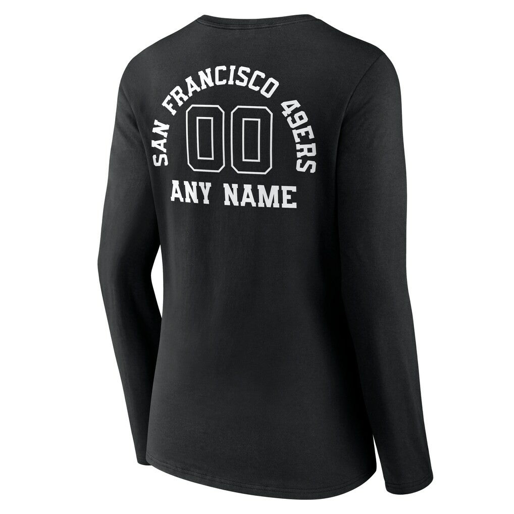 San Francisco 49ers Women's Personalized Name & Number Monochrome Long Sleeve V-Neck T-Shirt Black | NFL