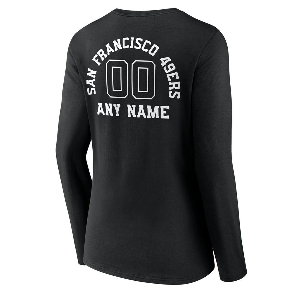 San Francisco 49ers Women's Personalized Name & Number Monochrome Long Sleeve V-Neck T-Shirt Black | NFL