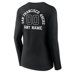 San Francisco 49ers Women's Personalized Name & Number Monochrome Long Sleeve V-Neck T-Shirt Black | NFL