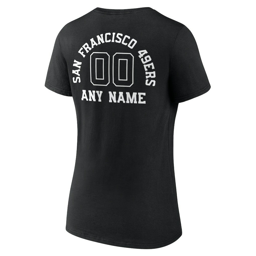 San Francisco 49ers Women's Personalized Name & Number Monochrome V-Neck T-Shirt Black | NFL