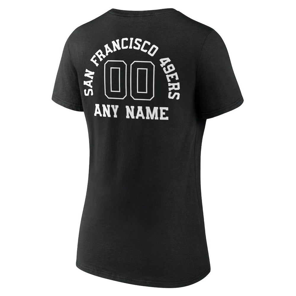 San Francisco 49ers Women's Personalized Name & Number Monochrome V-Neck T-Shirt Black | NFL