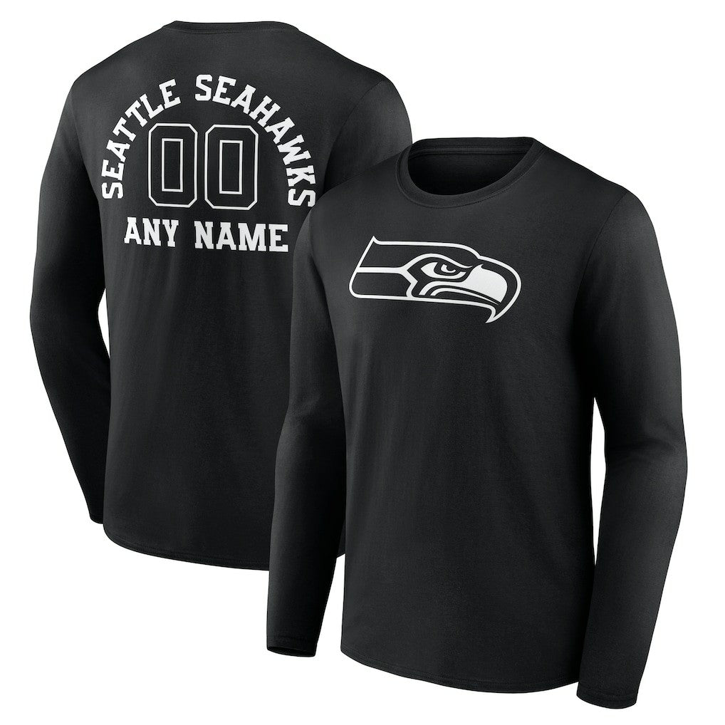 Seattle Seahawks Personalized Name & Number Monochrome Long Sleeve T-Shirt Black | NFL