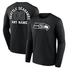 Seattle Seahawks Personalized Name & Number Monochrome Long Sleeve T-Shirt Black | NFL
