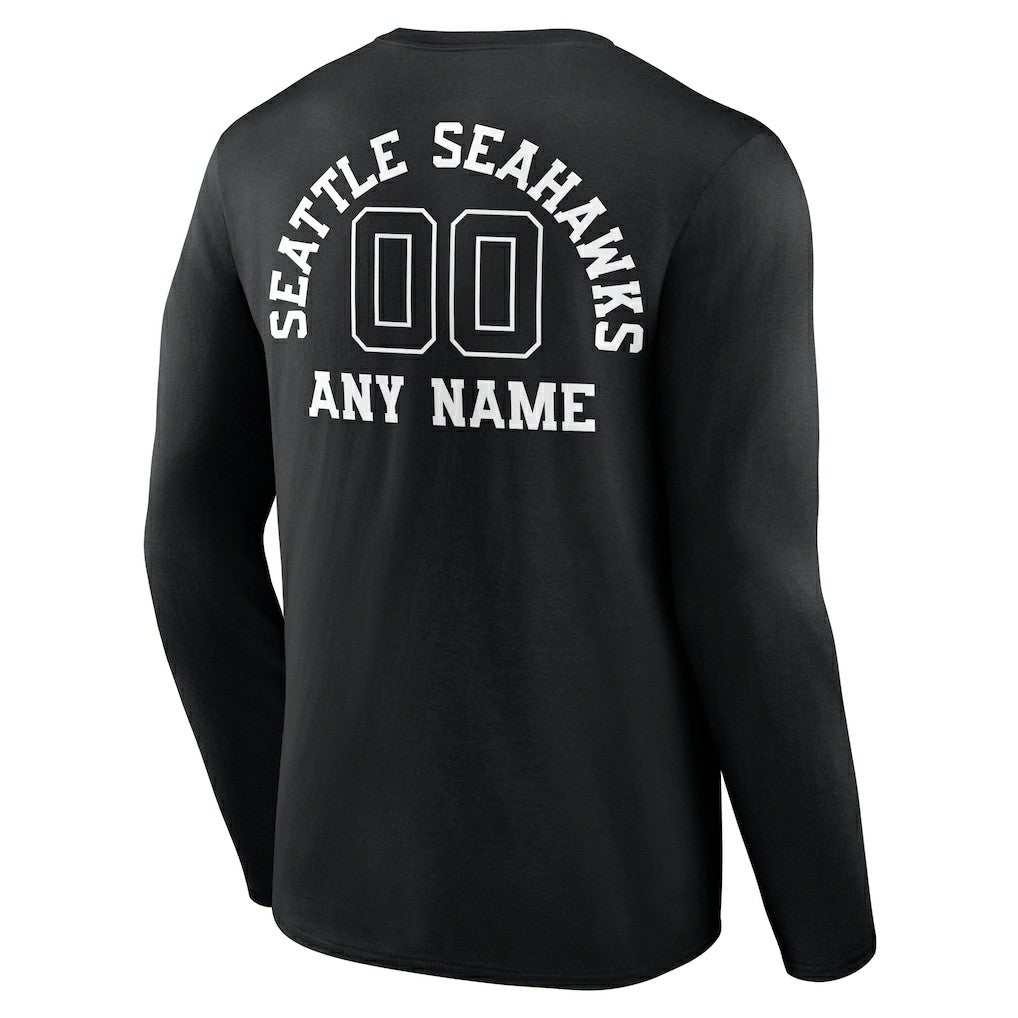 Seattle Seahawks Personalized Name & Number Monochrome Long Sleeve T-Shirt Black | NFL