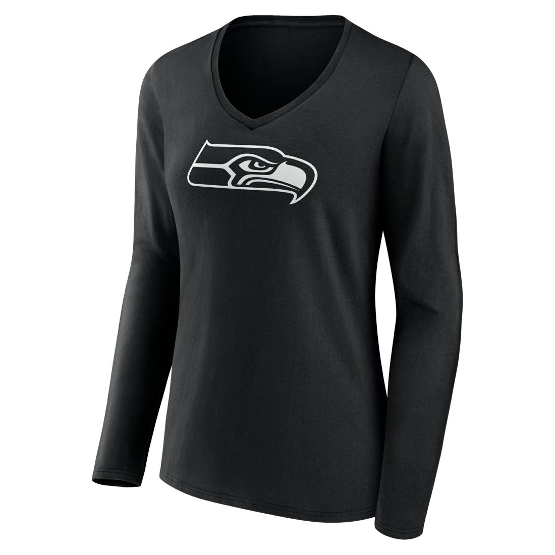 Seattle Seahawks Women's Personalized Name & Number Monochrome Long Sleeve V-Neck T-Shirt Black | NFL