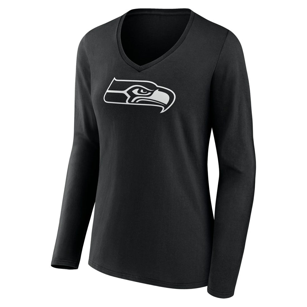 Seattle Seahawks Women's Personalized Name & Number Monochrome Long Sleeve V-Neck T-Shirt Black | NFL