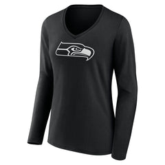 Seattle Seahawks Women's Personalized Name & Number Monochrome Long Sleeve V-Neck T-Shirt Black | NFL