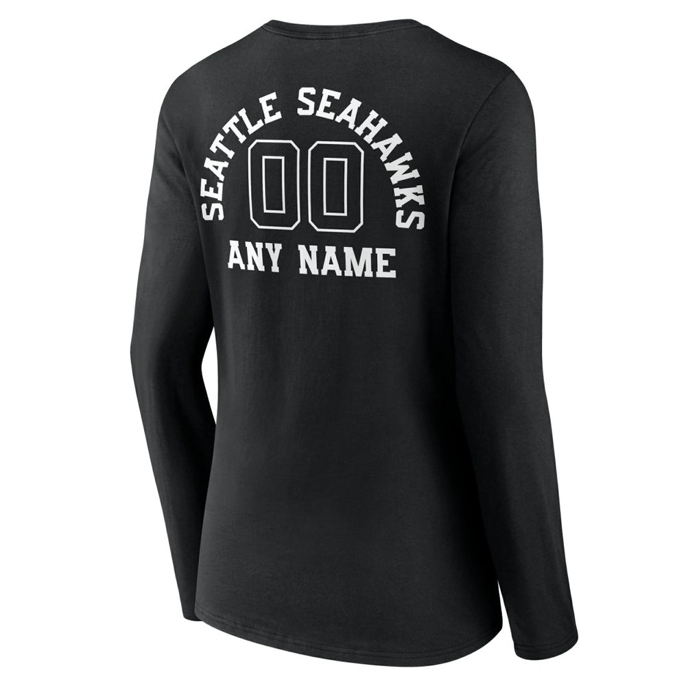 Seattle Seahawks Women's Personalized Name & Number Monochrome Long Sleeve V-Neck T-Shirt Black | NFL