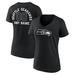 Seattle Seahawks Women's Personalized Name & Number Monochrome V-Neck T-Shirt Black | NFL