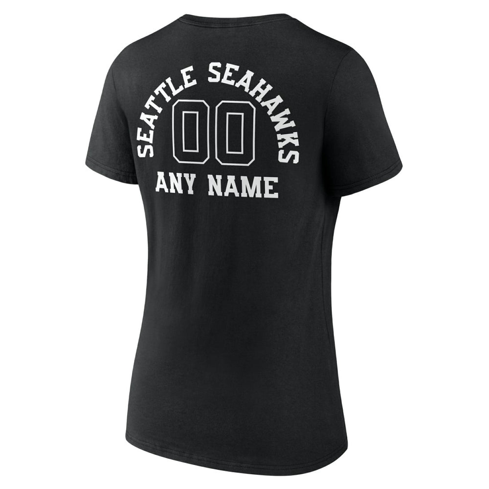 Seattle Seahawks Women's Personalized Name & Number Monochrome V-Neck T-Shirt Black | NFL