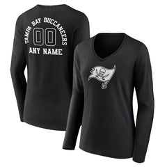 Tampa Bay Buccaneers Women's Personalized Name & Number Monochrome Long Sleeve V-Neck T-Shirt Black | NFL
