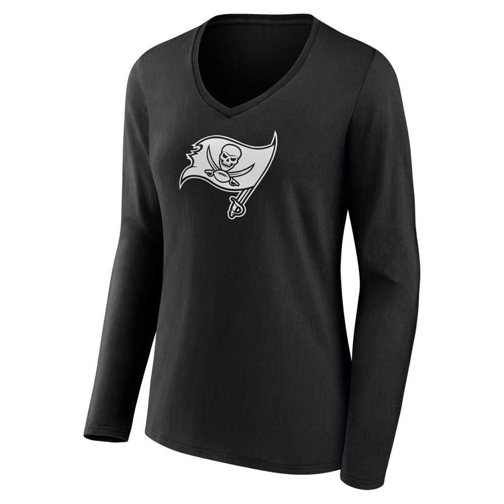 Tampa Bay Buccaneers Women's Personalized Name & Number Monochrome Long Sleeve V-Neck T-Shirt Black | NFL