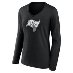 Tampa Bay Buccaneers Women's Personalized Name & Number Monochrome Long Sleeve V-Neck T-Shirt Black | NFL