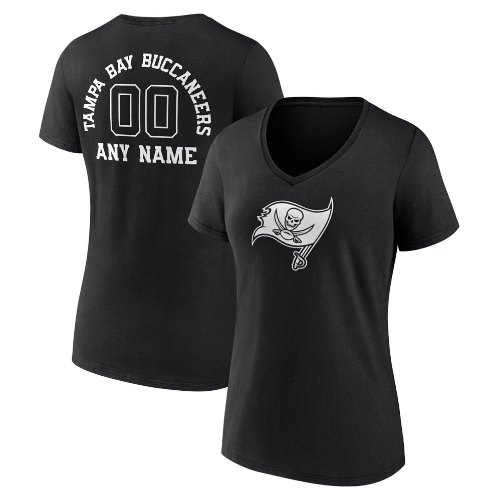 Tampa Bay Buccaneers Women's Personalized Name & Number Monochrome V-Neck T-Shirt Black | NFL