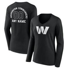 Washington Commanders Women's Personalized Name & Number Monochrome Long Sleeve V-Neck T-Shirt Black | NFL
