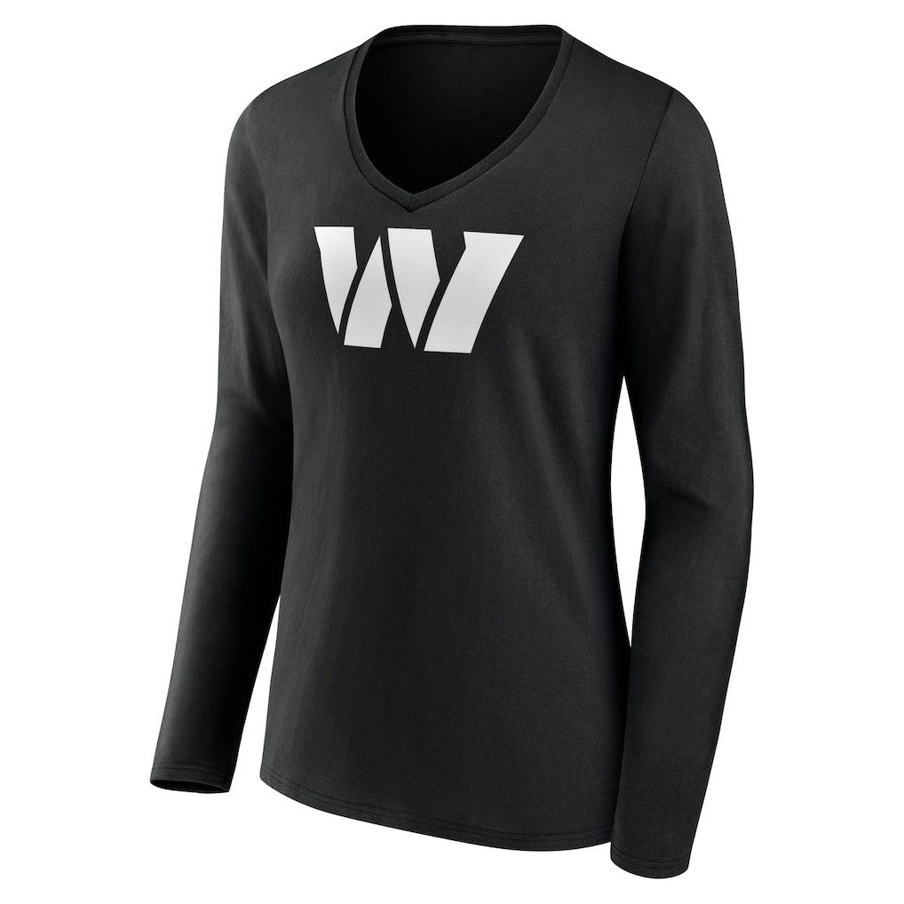 Washington Commanders Women's Personalized Name & Number Monochrome Long Sleeve V-Neck T-Shirt Black | NFL