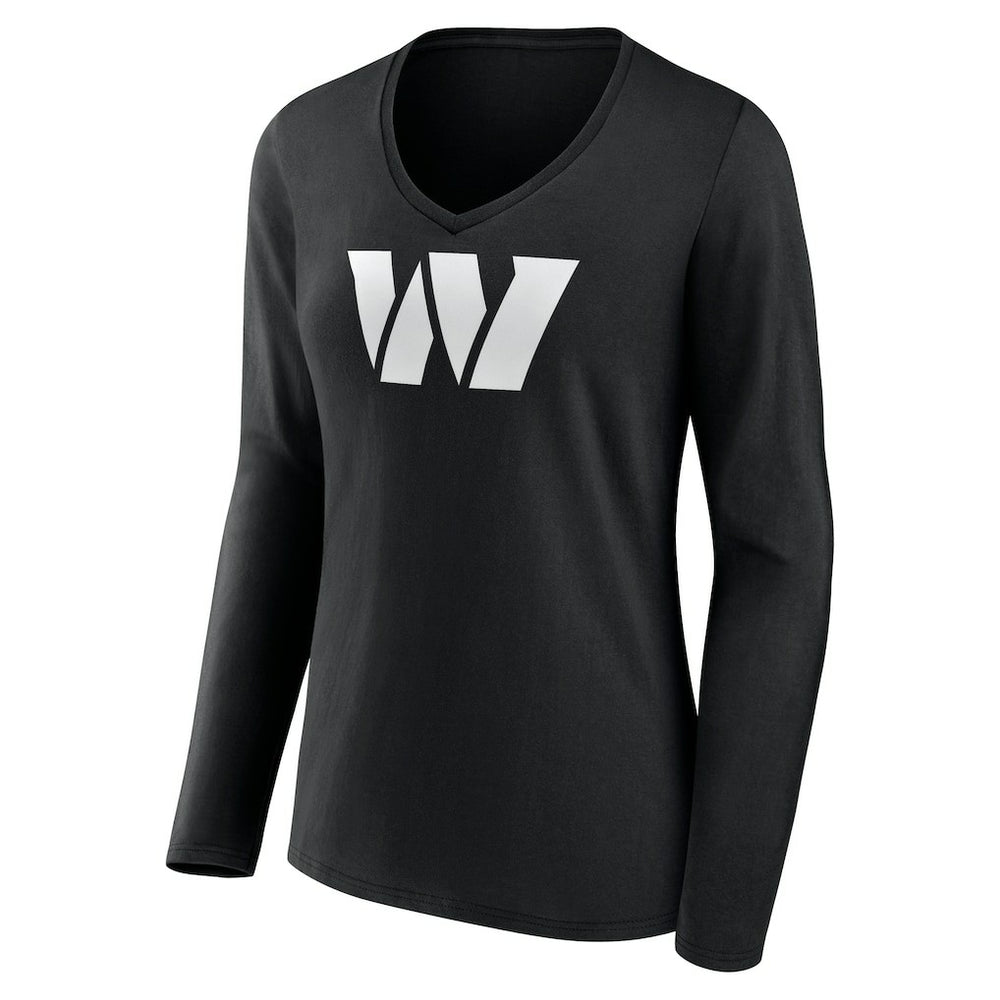 Washington Commanders Women's Personalized Name & Number Monochrome Long Sleeve V-Neck T-Shirt Black | NFL