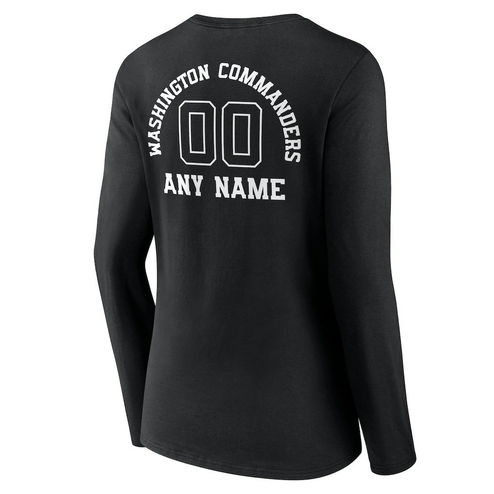 Washington Commanders Women's Personalized Name & Number Monochrome Long Sleeve V-Neck T-Shirt Black | NFL