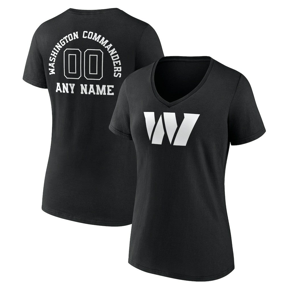Washington Commanders Women's Personalized Name & Number Monochrome V-Neck T-Shirt Black | NFL