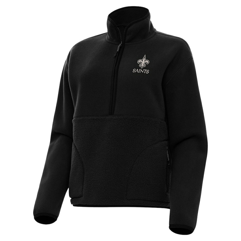 New Orleans Saints Antigua Women's Brushed Carbon Figure Half-Zip Pullover Sweatshirt – Black | NFL
