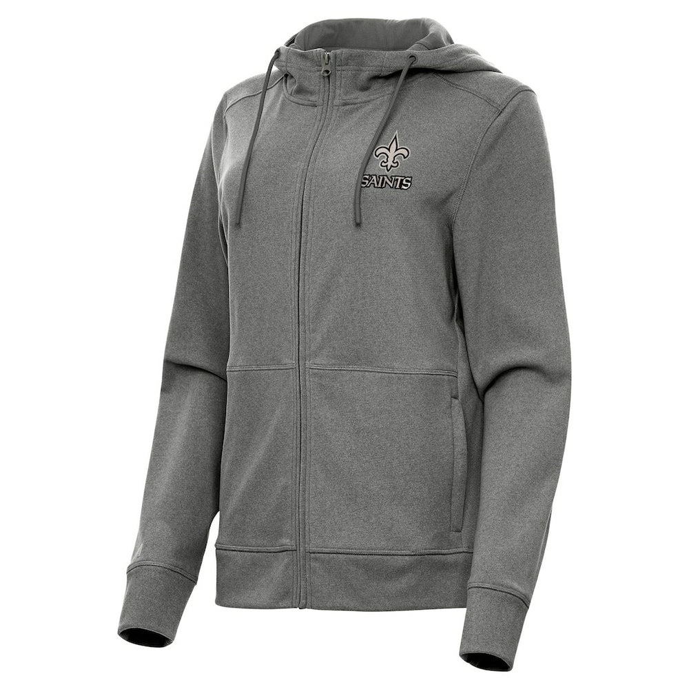 New Orleans Saints Antigua Women's Seeker Full-Zip Hoodie Jacket Heather Black | NFL
