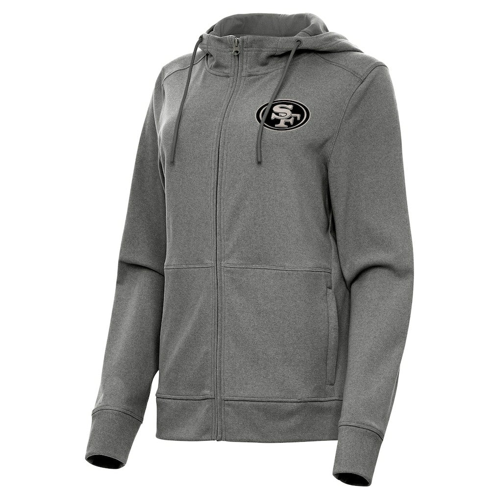 San Francisco 49ers Antigua Women's Seeker Full-Zip Hoodie Jacket Heather Black | NFL