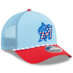 Miami Marlins New Era 2025 Fourth of July 9FORTY A-Frame M-Crown Adjustable Trucker Hat - MLB