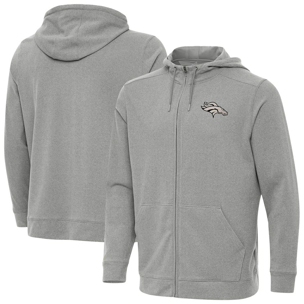 Denver Broncos Antigua Effortless Full-Zip Hoodie Jacket Heather Gray | NFL