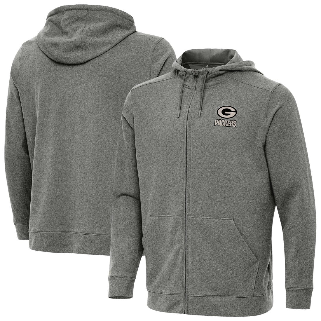 Green Bay Packers Antigua Effortless Full-Zip Hoodie Jacket Heather Black | NFL