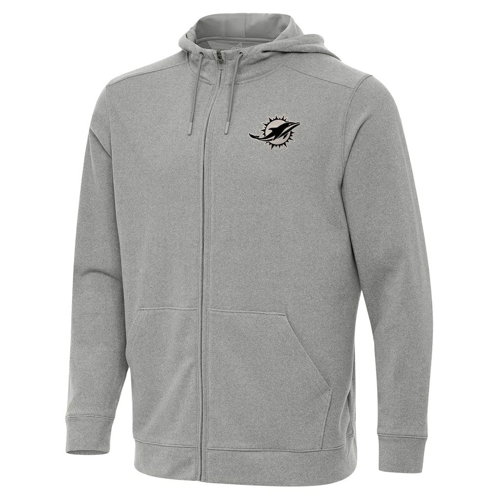 Miami Dolphins Antigua Effortless Full-Zip Hoodie Jacket Heather Gray | NFL