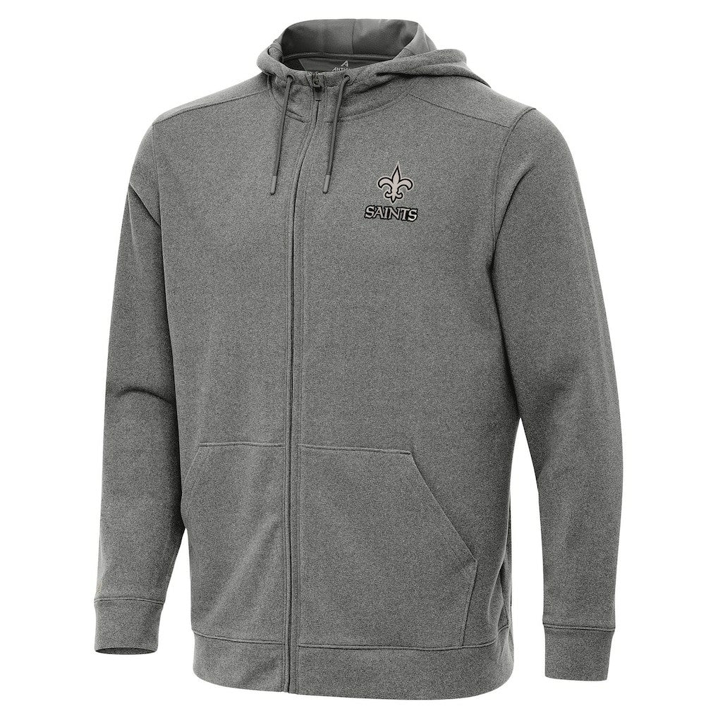 New Orleans Saints Antigua Effortless Full-Zip Hoodie Jacket Heather Black | NFL