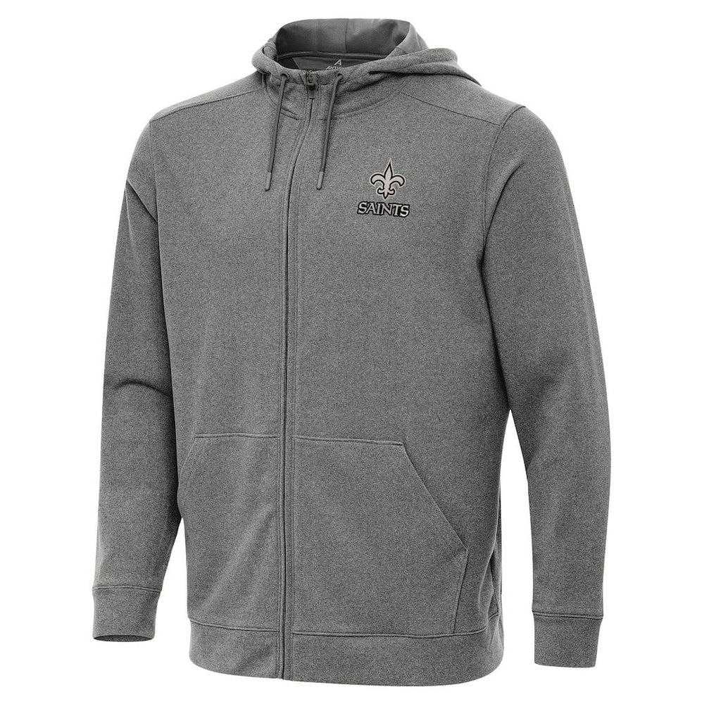 New Orleans Saints Antigua Effortless Full-Zip Hoodie Jacket Heather Black | NFL
